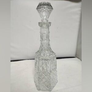 Vintage Libbey Cambridge Diamond Cut Clear Glass Decanter & Stopper 6 Sides